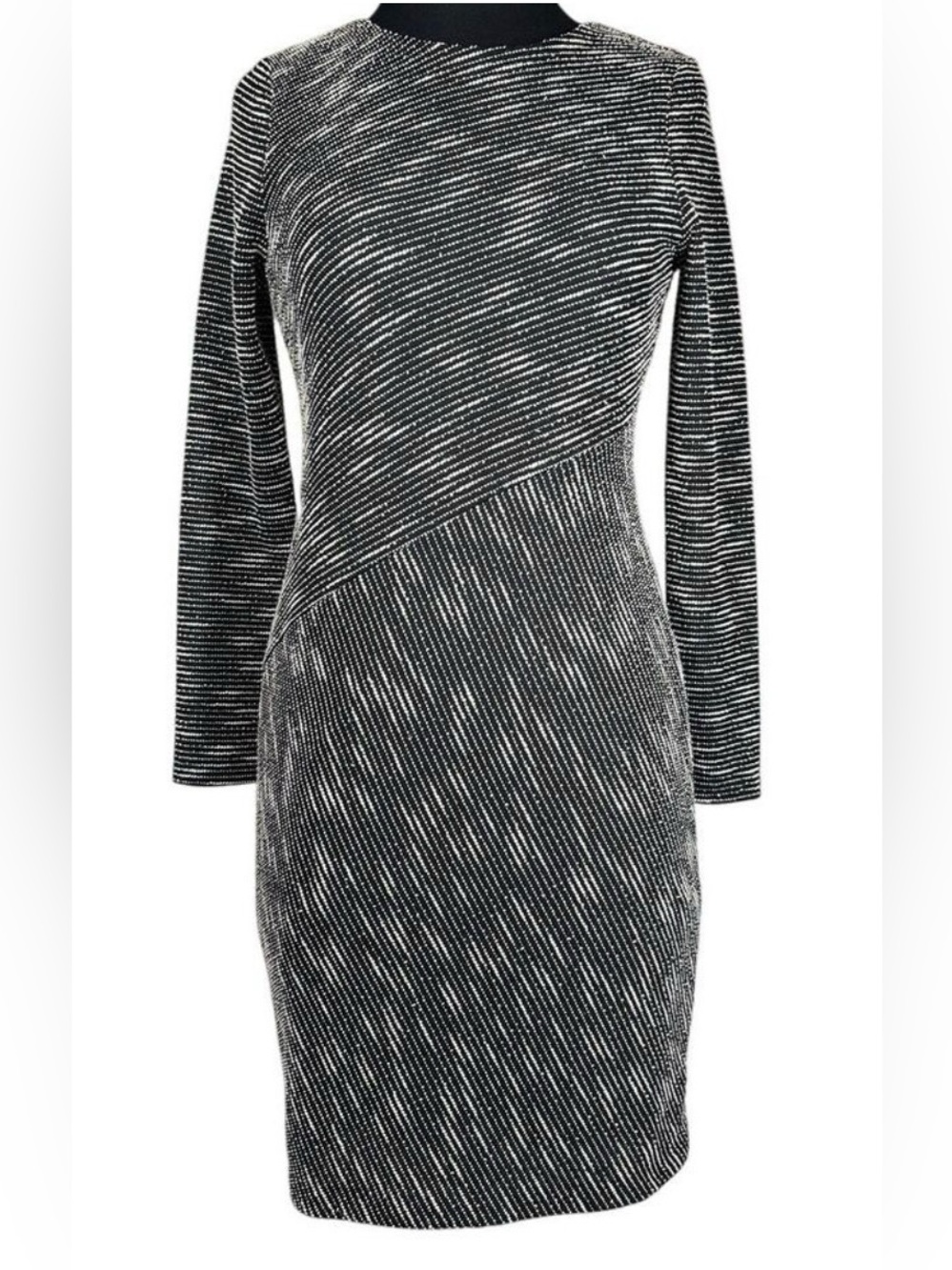 Banana Republic Black & White Textured Knit Crewneck Dress